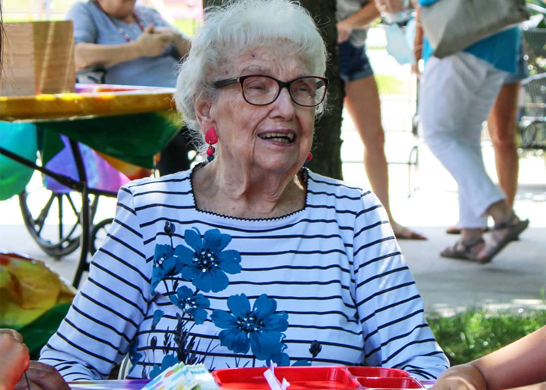 elderly resident smiling