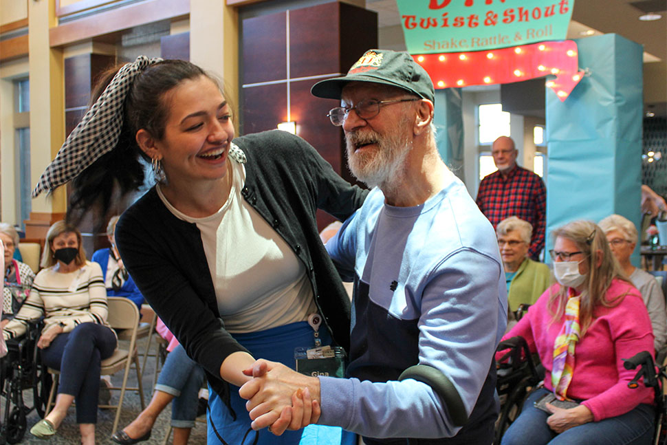 Woman dancing with man